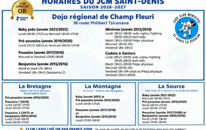 HORAIRES ET LIEUX DES COURS DE JUDO 2026-2027